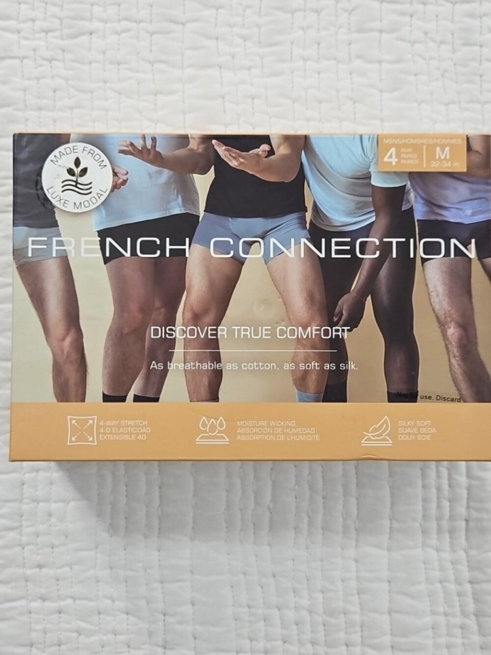 French Connection 4-Pack Boxer Briefs Men's M (32-34) Brown Modal NIB 5" Inseam